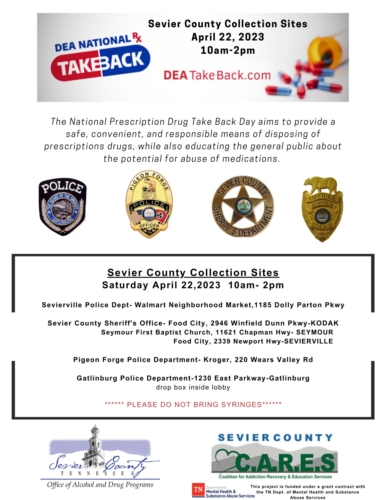 Sevierville Participates in DEA National Prescription Drug Take Back Day 2023